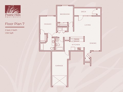 Floor plan for 2 beds, 2 baths, 1150 sqft